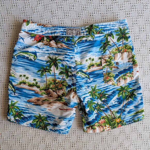 Polo Ralph Lauren Hawaiian Shorts Swim Size 38 Trunks Board Lined - Picture 2 of 7